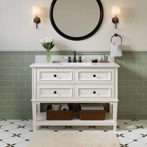 DeerValley DV-1BV0540W/NW/GN 48-inch fully assembled single vanity unit with artificial marble countertop, available in three colors.