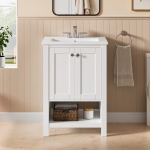 DeerValley DV-1BV0600W Shaker Bathroom Vanity, Integrated Sink & Space-Saving