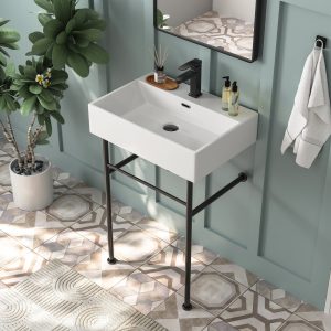 24" Rectangular Console Bathroom Sink, Single Faucet Hole
