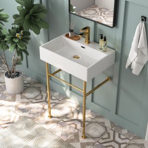 DeerValley DV-1CS0117G Console Bathroom Sinks Gray Modern Ceramic Towel Bar