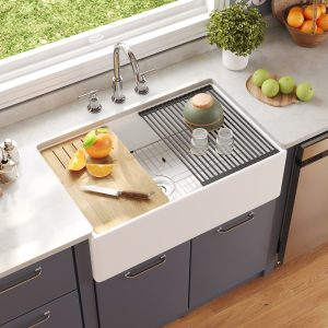 DeerValley DV-1K0161W Workstation Farmhouse Kitchen Sink Deep Single Bowl with Accessories