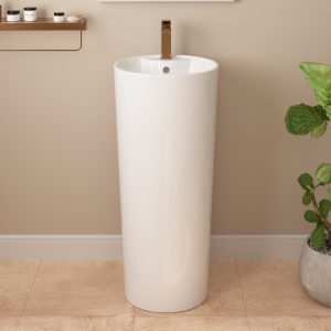 DeerValley DV-1P527 Pedestal Sinks, Minimalist Space-Saving Slim Design, Overflow & Single-Hole Faucet Ready