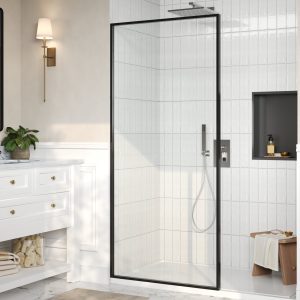 DeerValley DV-1SD0409B08 34" W x 74" H Fixed Glass Shower Screen, Bathroom Shower Glass Door with 5/16" Clear SGCC Tempered Glass Panel, Reversible Installation，Matte Black