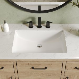 DeerValley DV-1U0208 Undermount Bathroom Sinks, Modern Rectangular Ceramic, Overflow & Standard Drain
