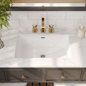 DeerValley DV-1U0209 Undermount Bathroom Sinks, Euro-Arc Glazed Ceramic, Stain-Resist & Flat Overflow