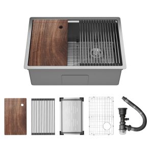 DeerValley DV-1K0330 Stainless Steel Kitchen Sinks Slide-Ledge Prep 18G Silent Undermount