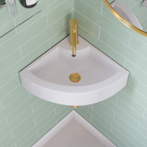 DeerValley DV-1V0222 Wall-Mounted Corner Sinks Modern Space-Saving Ceramic Overflow